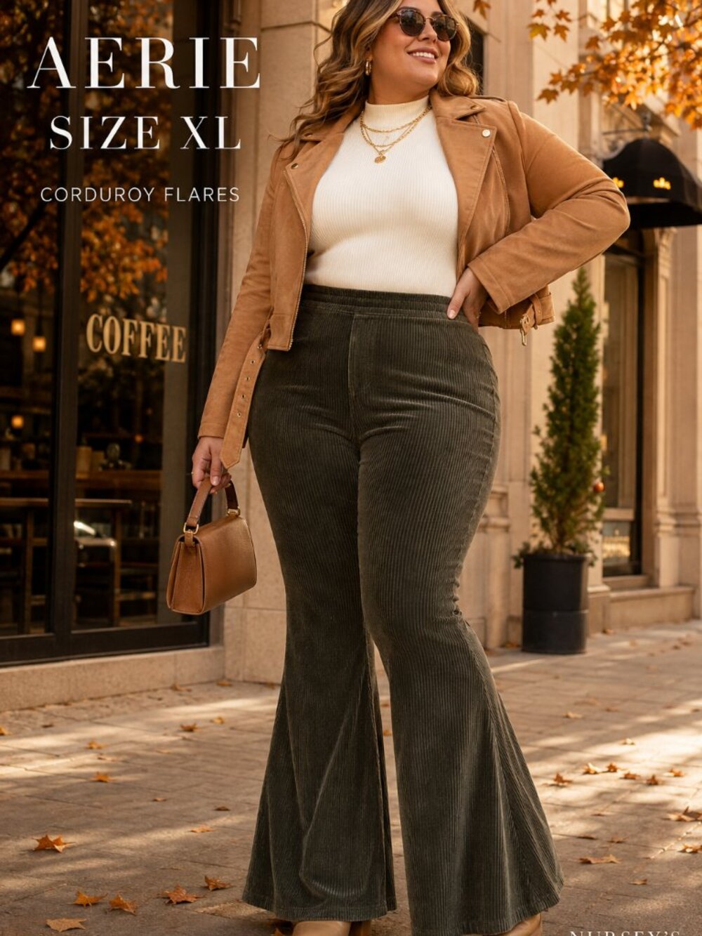 Aerie Olive Green Corduroy Flare Pants Pull On High Rise XL Regular